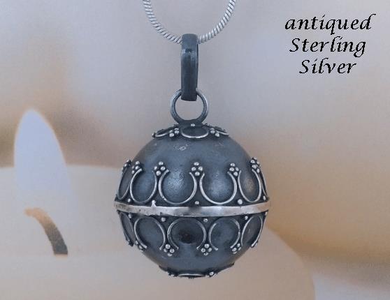 Large Harmony Ball Antique Sterling Silver Polished Motifs - Click Image to Close